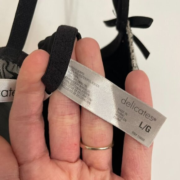 DELICATES Black Cream Ivory Lace Trim Underwired Semi Sheer Babydoll Lingerie L - Picture 5 of 14